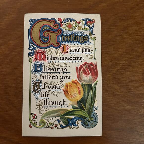 Greetings Blessings To Your Family 1911 Vintage Postcard Embossed - Picture 1 of 2